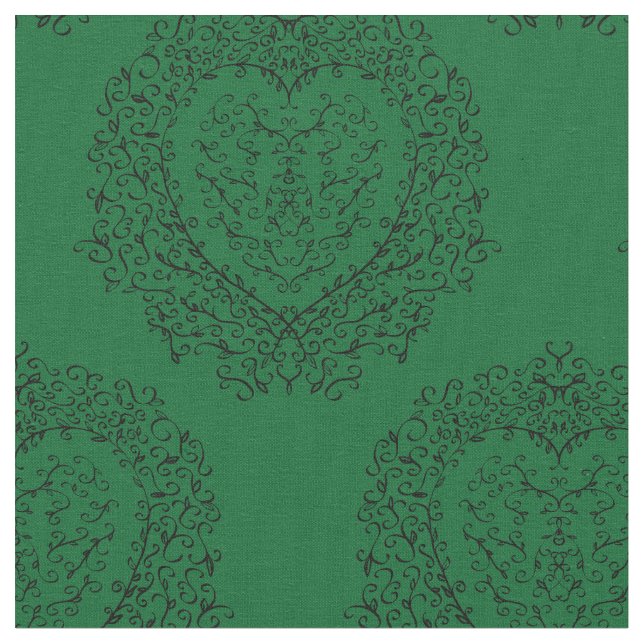 Gothic Dark Green Black Heart Fabric (Close Up)