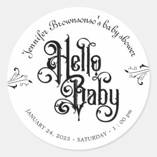 Gothic Dark Hello Baby Shower Classic Round Sticker