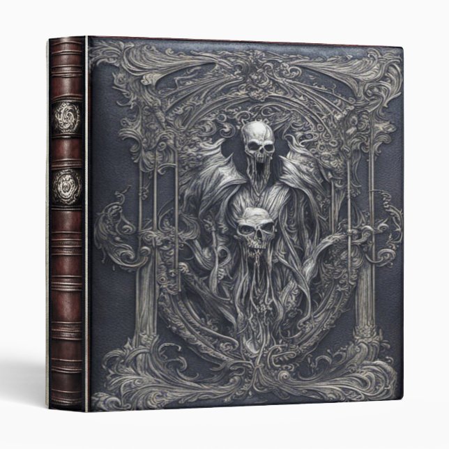 Gothic Dark Magic Skulls Leather 3 Ring Binder (Front/Spine)