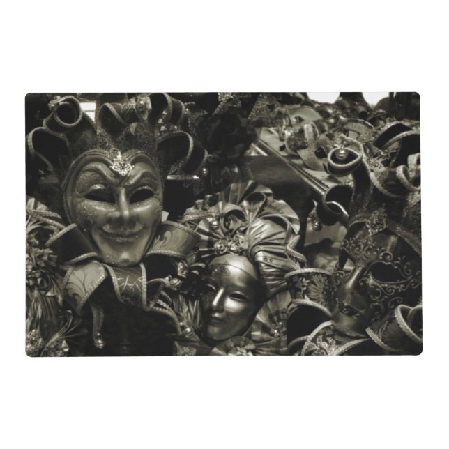 Gothic Dark Masquerade Masks Black and White Placemat (Front)