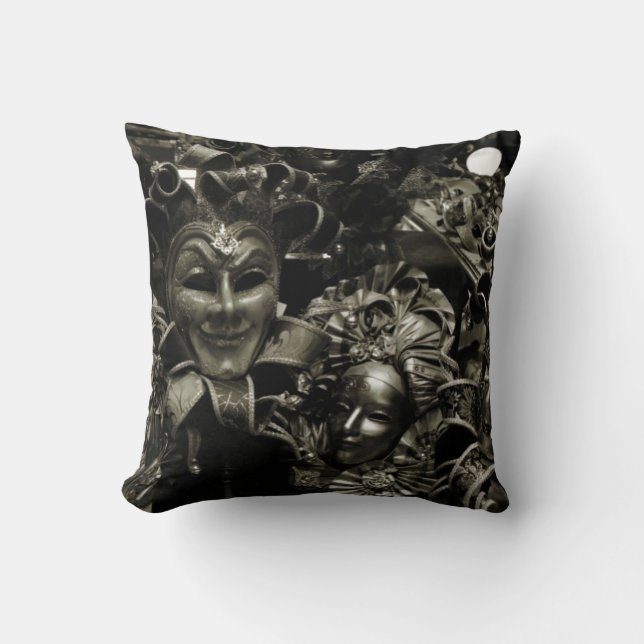 Gothic Dark Masquerade Masks Black and White Throw Pillow (Front)