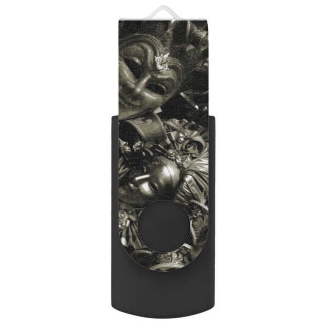 Gothic Dark Masquerade Masks Black Flash Drive (Back (Vertical))