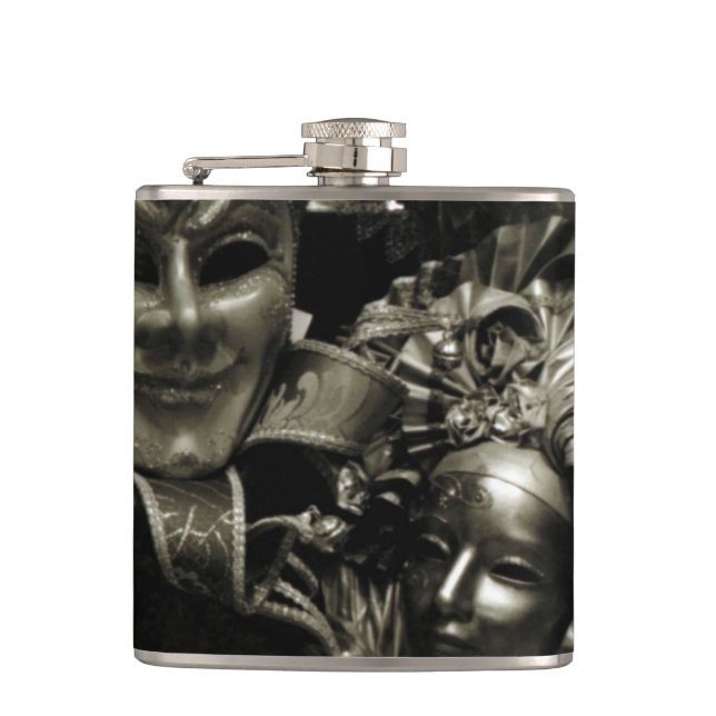Gothic Dark Masquerade Masks Black Flask (Front)
