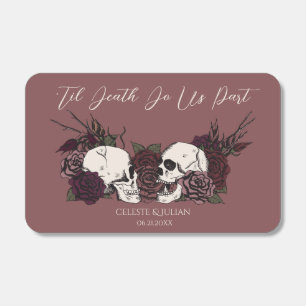 Gothic Dark Mauve Pink Floral Skulls Wedding Matchboxes