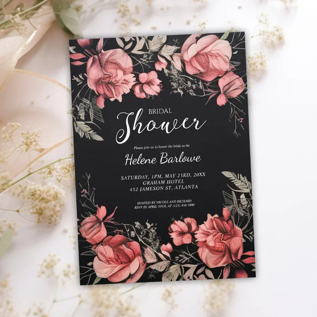 Gothic Dark Moody Floral Bridal Shower Invitation | Zazzle