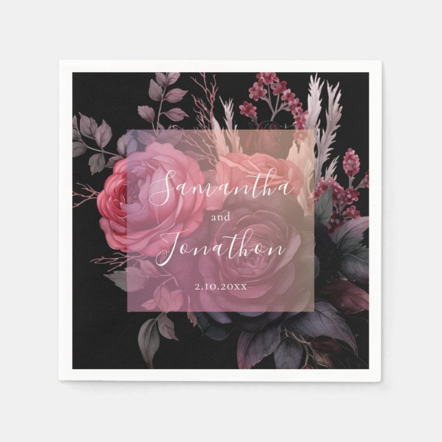 Gothic Dark Moody Floral Rose Wedding Napkins (Front)