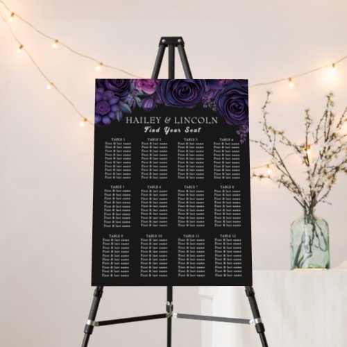 Gothic Dark Moody Floral Wedding Seating Chart  Foam Board