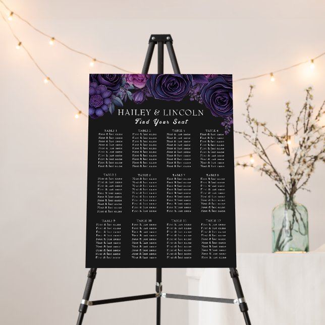 Gothic Dark Moody Floral Wedding Seating Chart  Foam Board (In Situ (Stand))