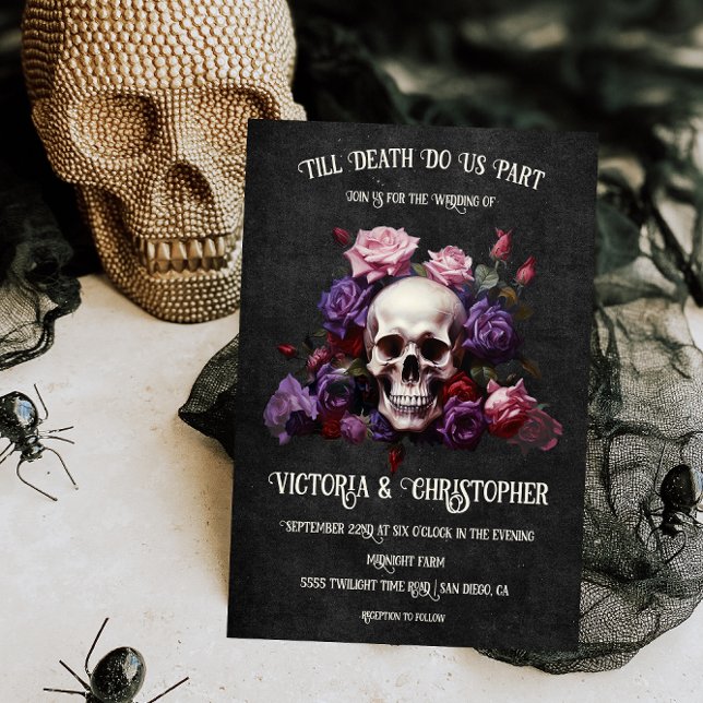 Gothic dark moody skull wedding bouquet invitation (Creator Uploaded)