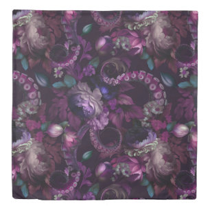 Gothic Dark Pink Tentacle With Flowers Duvet Cover