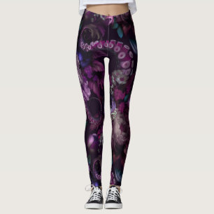 Gothic Dark Pink Tentacle With Flowers Leggings