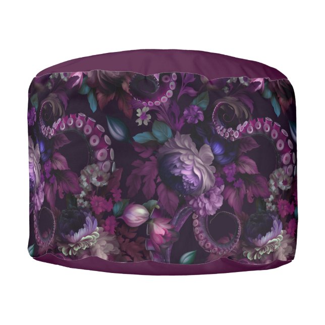 Gothic Dark Pink Tentacle With Flowers Pouf (Front)