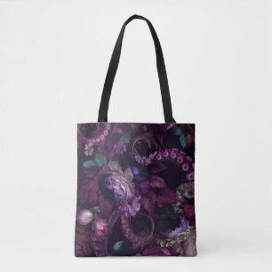 Gothic Dark Pink Tentacle With Flowers Tote Bag