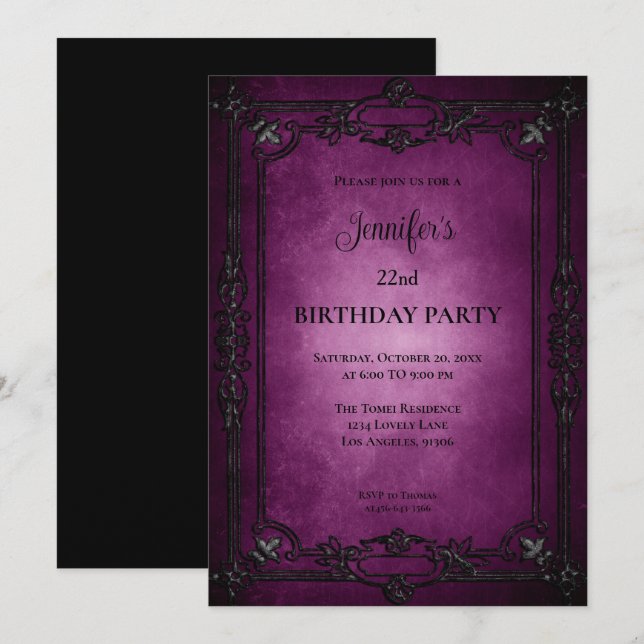 Gothic Dark Purple Birthday Invitation (Front/Back)