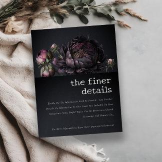 Gothic Dark Purple Black Peony Wedding Details Enclosure Card