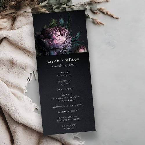 Gothic Dark Purple Black Peony Wedding Program