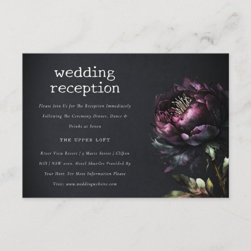 Gothic Dark Purple Black Peony Wedding Reception Enclosure Card
