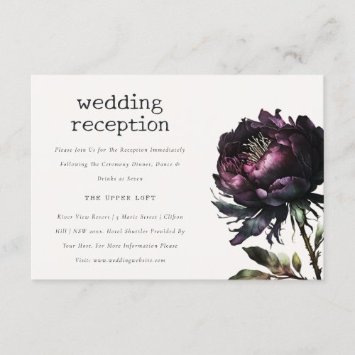 Gothic Dark Purple Black Peony Wedding Reception Enclosure Card