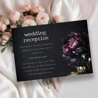 Gothic Dark Purple Black Peony Wedding Reception Enclosure Card