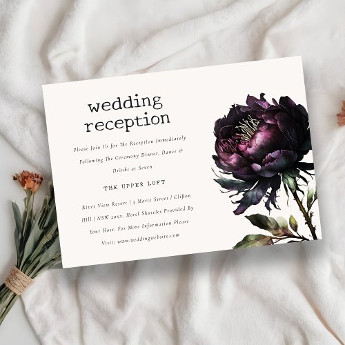 Gothic Dark Purple Black Peony Wedding Reception Enclosure Card