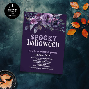 Gothic Dark Purple Florals Spooky Halloween Invitation