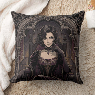 Gothic Dark Queen Vampire Royalty Fantasy Portrait Throw Pillow
