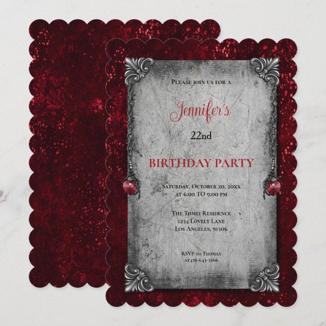 Gothic Dark Red Birthday invitation (Front/Back)