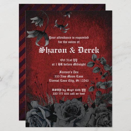 Gothic Dark Red Black Roses Wedding Invitation