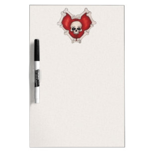 Gothic Dark Red Heart Bordered in Bones With skull Dry Erase Board