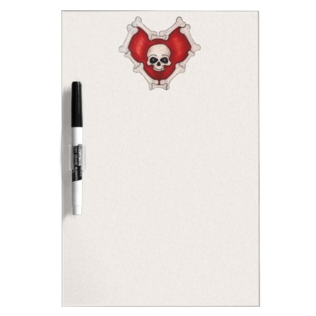 Gothic Dark Red Heart Bordered in Bones With skull Dry Erase Board (Front)