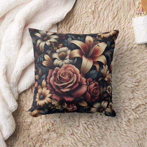 Gothic Dark Romance Floral Pattern Throw Pillow