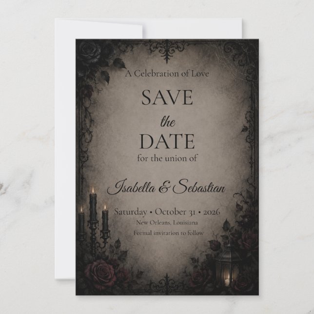 Gothic Dark Romance Wedding Save The Date (Front)