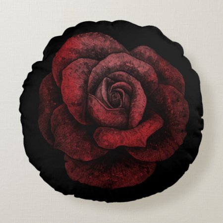 Gothic Dark Rose Round Pillow
