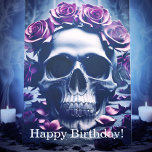 Gothic Dark Rose & Skull Birthday Card<br><div class="desc">A dark and gothic painting of a human skull surrounded by pale gothic roses and petals, featuring a creepy desaturated gothic atmosphere and otherworldly atmosphere, this birthday card is perfect for lovers of dark gothic skulls and dark romantic gothic flowers and roses, giving a unique birthday message with this unique...</div>