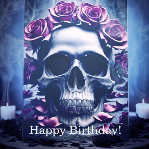 Gothic Dark Rose  Skull Birthday Card