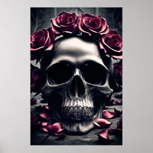 Gothic Dark Rose & Skull Birthday Card Poster