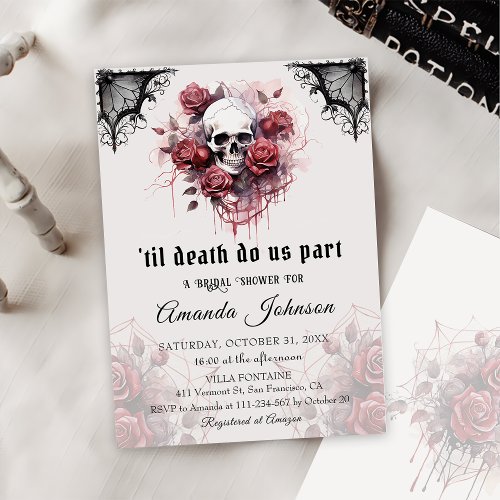 Gothic Dark Rose Skull Halloween Bridal Shower  Invitation