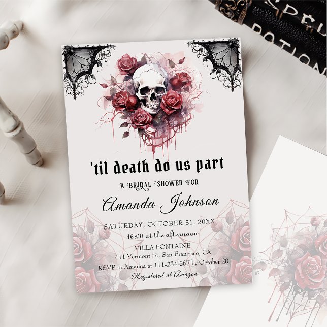 Gothic Dark Rose Skull Halloween Bridal Shower  Invitation (Creator Uploaded)