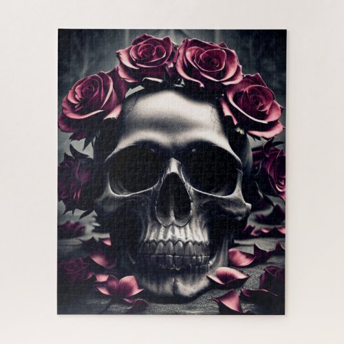 Gothic Dark Rose  Skull Jigsaw Puzzle