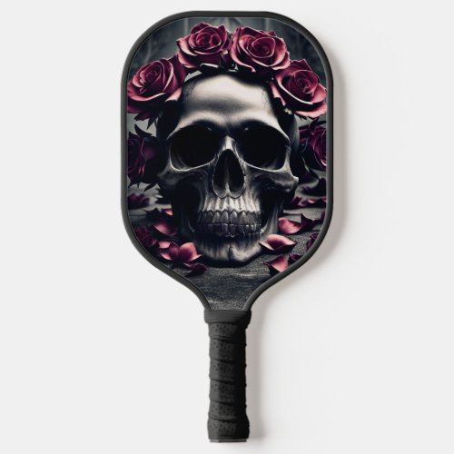 Gothic Dark Rose  Skull Pickleball Paddle