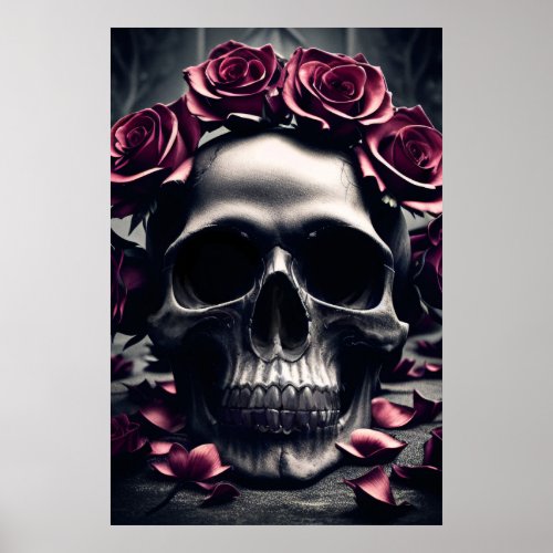 Gothic Dark Rose  Skull Poster