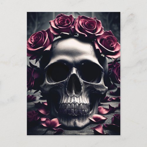 Gothic Dark Rose  Skull Poster Postcard