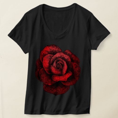 Gothic Dark Rose V_Neck T_Shirt