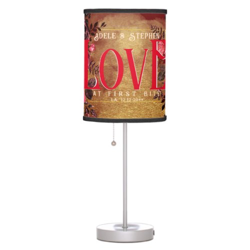 Gothic Dark Roses Love at First Bite Red and Gold Table Lamp