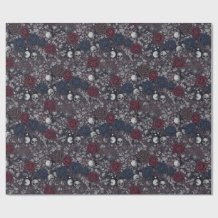 Gothic Dark Roses Skulls Full Moon Pattern Wrapping Paper