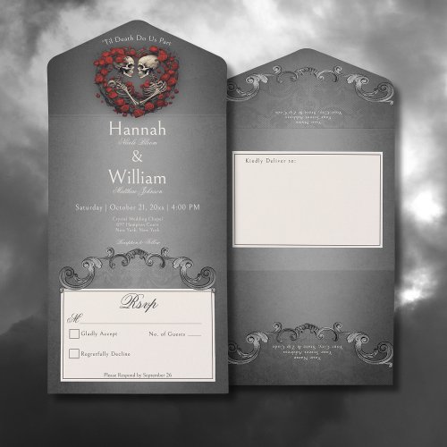 Gothic Dark Skeletons  Rose Heart No Dinner All In One Invitation