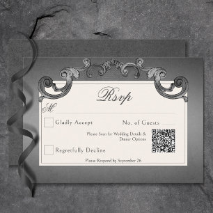Gothic Dark Skeletons & Rose Heart Wedding QR Code RSVP Card