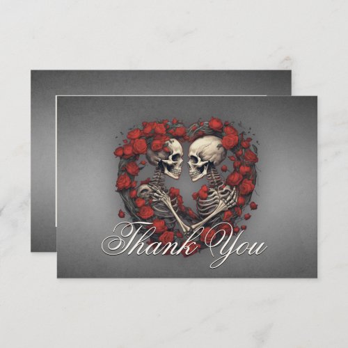 Gothic Dark Skeletons  Rose Heart Wedding Thank You Card