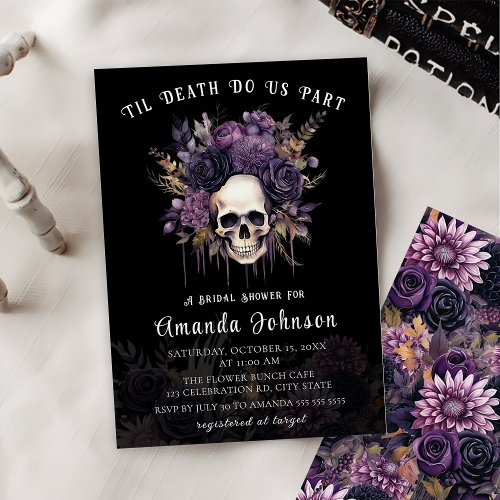 Gothic Dark Skull Floral Halloween Bridal Shower Invitation