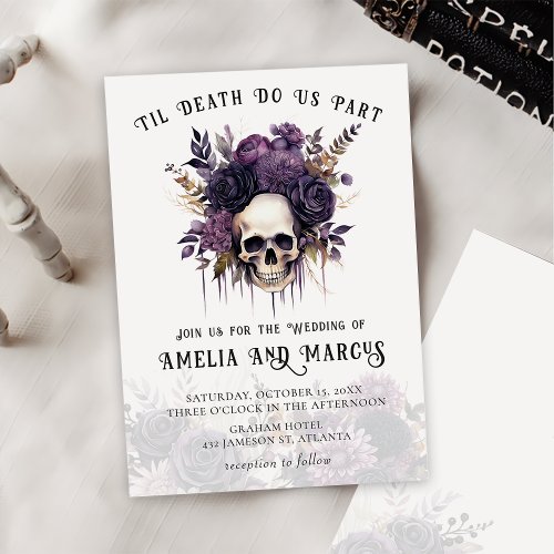 Gothic Dark Skull Floral Halloween Wedding Invitation